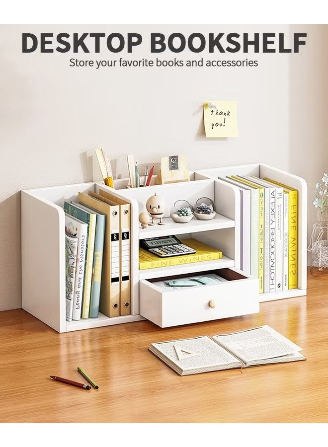 EETU Desktop Shelf Organizer,Six Compartments Wood Display Desk Shelf with Drawer,Office Storage Rack Tabletop Bookshelf Multipurpose Shelves For Home Decor,Office,Gifts - Image 2