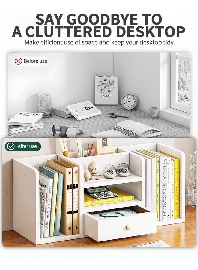 EETU Desktop Shelf Organizer,Six Compartments Wood Display Desk Shelf with Drawer,Office Storage Rack Tabletop Bookshelf Multipurpose Shelves For Home Decor,Office,Gifts - Image 4