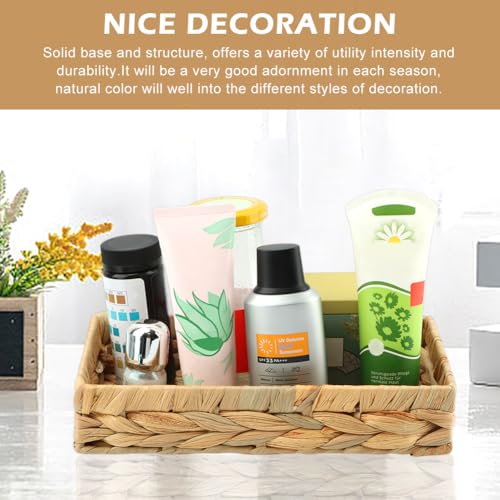 LVOERTUIG Wicker & Rattan Serving Tray - 10" Rectangle Bathroom Vanity Tray with Storage for Paper Hand Towels - Image 5