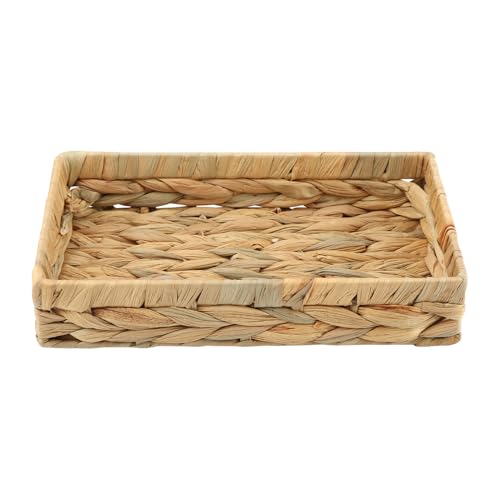 LVOERTUIG Wicker & Rattan Serving Tray - 10" Rectangle Bathroom Vanity Tray with Storage for Paper Hand Towels - Image 1
