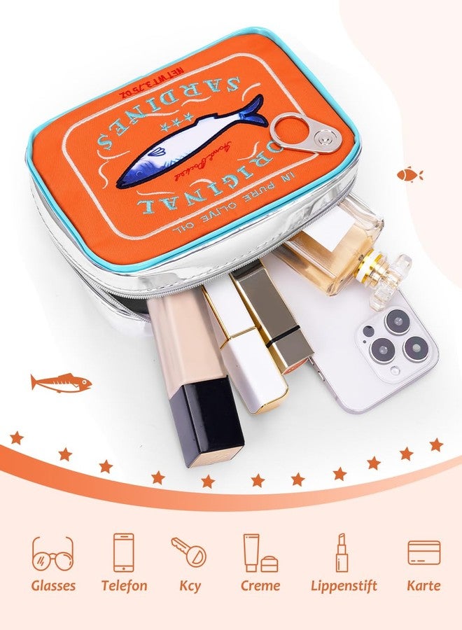 Cessfle Canned Sardines Makeup Bag, Creative Cute Makeup Bag Fish Cosmetic Bag, Orange mix Blue, 6.1*4.3*4.5inch, Fashion - Image 5