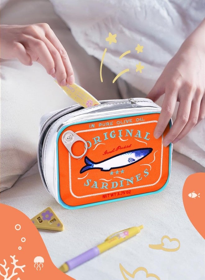 Cessfle Canned Sardines Makeup Bag, Creative Cute Makeup Bag Fish Cosmetic Bag, Orange mix Blue, 6.1*4.3*4.5inch, Fashion - Image 2