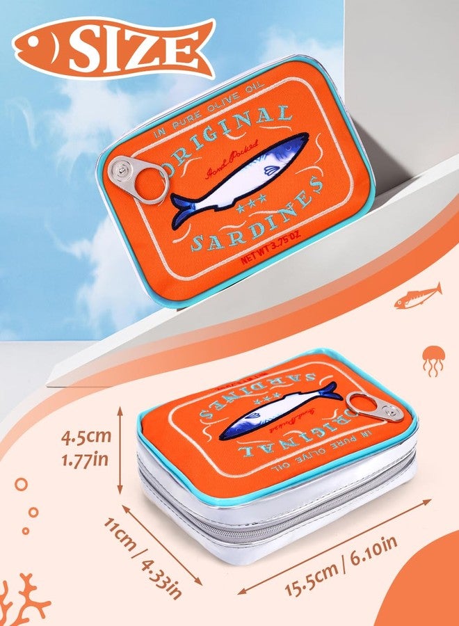 Cessfle Canned Sardines Makeup Bag, Creative Cute Makeup Bag Fish Cosmetic Bag, Orange mix Blue, 6.1*4.3*4.5inch, Fashion - Image 3