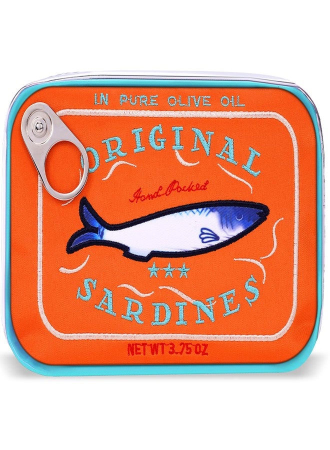 Cessfle Canned Sardines Makeup Bag, Creative Cute Makeup Bag Fish Cosmetic Bag, Orange mix Blue, 6.1*4.3*4.5inch, Fashion - Image 1