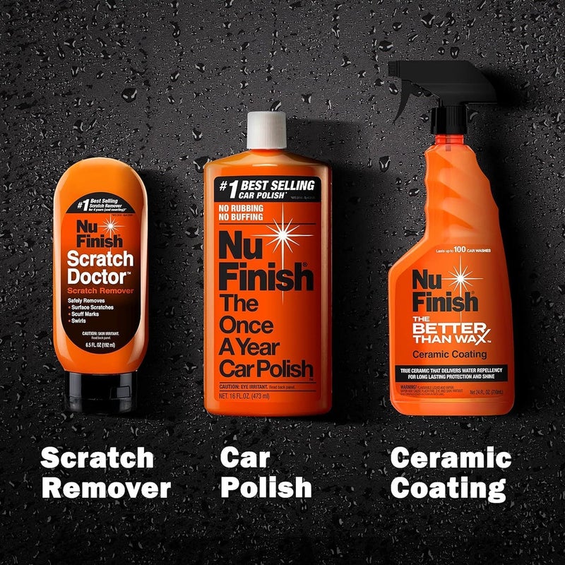 Nu Finish Exterior Finish Detailing Kit, Car Care Kit Protects Car Exterior, Includes Nu Finish Scratch Doctor Car Scratch Remover, Better Than Wax Ceramic Coating and Once A Year Car Polish, 3 Count - Image 2
