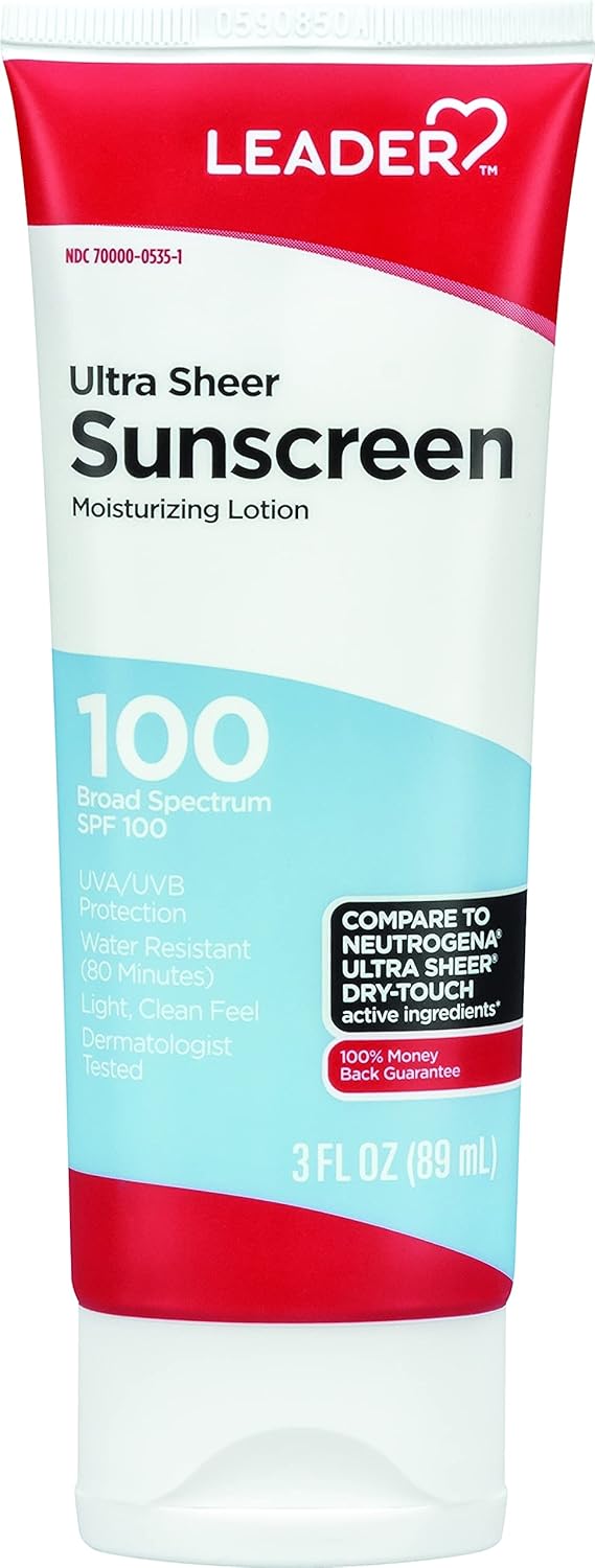 LEADER Travel Sunscreen SPF 100 Ultra Sheer DryTouch Water Resistant and NonGreasy Lotion with Broad Spectrum SPF 100 3 Fl Oz