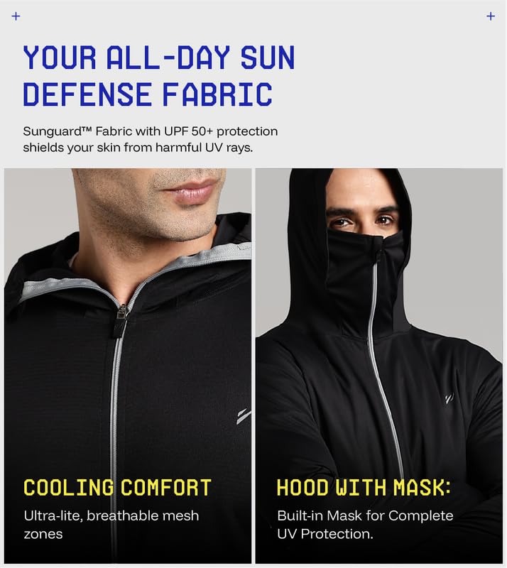 BLUE TYGA Men Nylon Blend Sunscreen Standard Length Jacket 2.0 - Advanced Protection From Sun & Pollution - Upf 50+ Protection, Black - Image 5