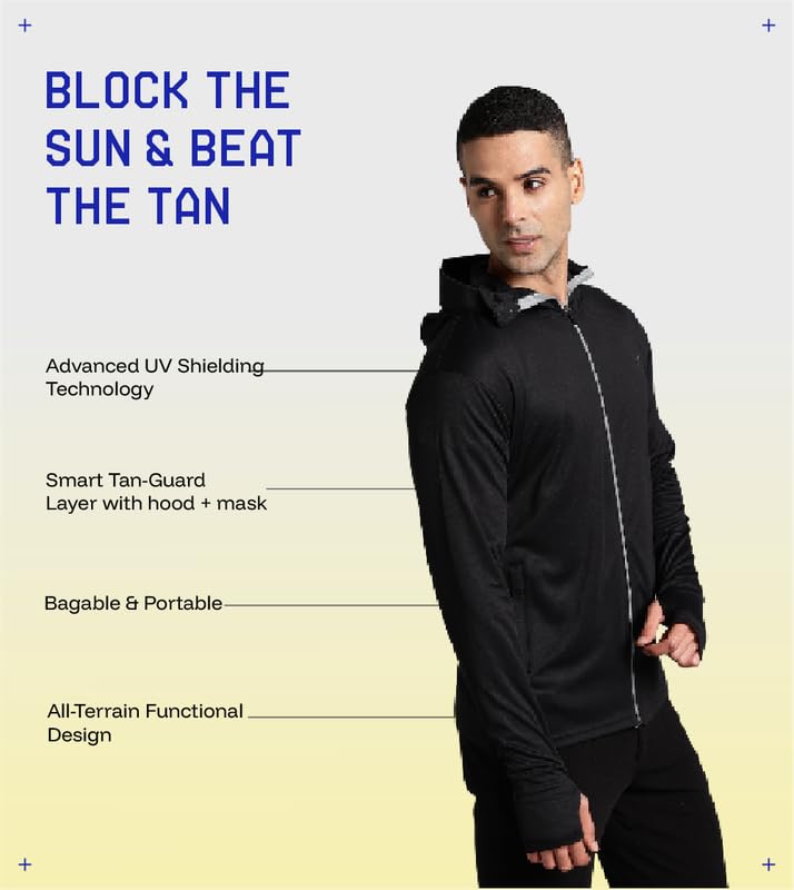 BLUE TYGA Men Nylon Blend Sunscreen Standard Length Jacket 2.0 - Advanced Protection From Sun & Pollution - Upf 50+ Protection, Black - Image 3