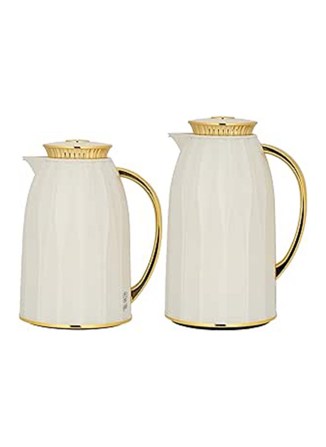 Alsaif Alsaif Anaqa 2- Pieces Coffee And Tea Vacuum Flask , Leak-Proof And Keeps Drinks Hot, 0.7L/1L ,Ivory/Gold  - Image 1