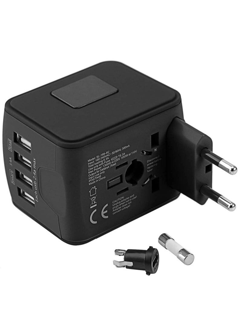 ELTRAZONE Universal International Travel Power Adapter with 3 USB + 1 Type C Charging Ports, European Adapter, Worldwide AC Outlet Plugs Adapters - Image 3
