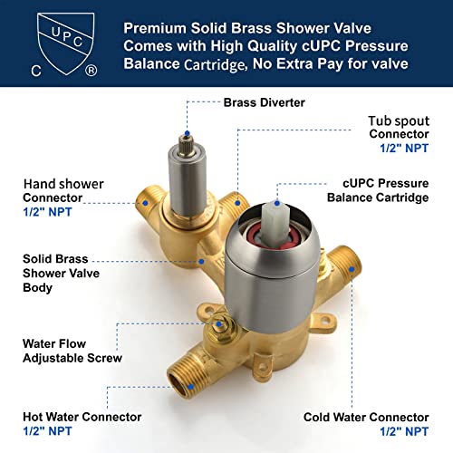 DIFEINI Tub Filler Faucet with Hand Shower Bath Tub Faucets with Rough-in Valve Trim Kit Wall Mounted Waterfall Bathtub Faucets Brushed Nickel - Image 5