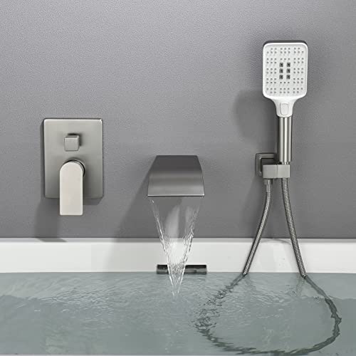 DIFEINI Tub Filler Faucet with Hand Shower Bath Tub Faucets with Rough-in Valve Trim Kit Wall Mounted Waterfall Bathtub Faucets Brushed Nickel - Image 2