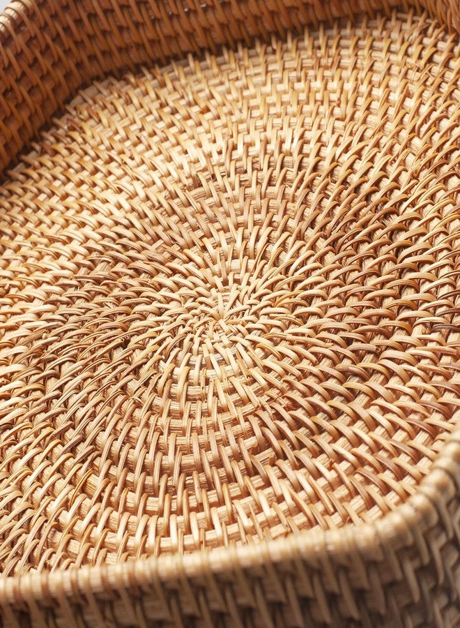 DECRAFTS صينية تقديم سداسية الشكل من الخيزران لطاولة القهوة، صواني سلة منسوجة مزخرفة للعثمانية، طبيعية (9.8 بوصة × 2 بوصة) - Image 5