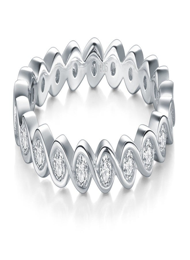 BORUO 2MM 925 Sterling Silver Ring, Cubic Zirconia CZ Wedding Band Stackable Ring Size 9 - Image 2