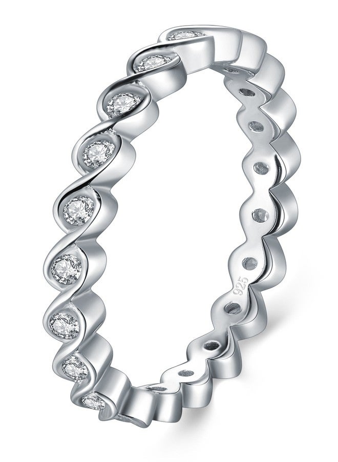 BORUO 2MM 925 Sterling Silver Ring, Cubic Zirconia CZ Wedding Band Stackable Ring Size 9 - Image 1