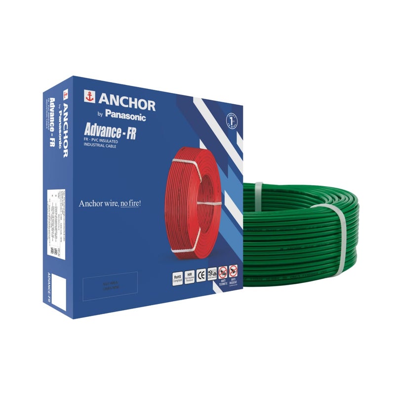 Anchor by Panasonic Advance FR 90m 1 sq.mm Electric Wire, PVC Insulated Class 2 Conductor (100% Copper), Anti-Rodent & Flame Retardant Wire for Domestic & Industrial Use (27390GN) - Image 1