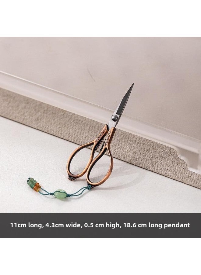 Two One Stainless Steel Tea Scissors Retro Rock Tea Tieguanyin Tea Bag Small Scissors Chinese Tea Art Tea Ceremony Accessories-Color:Bronze + Pendant  - Image 1