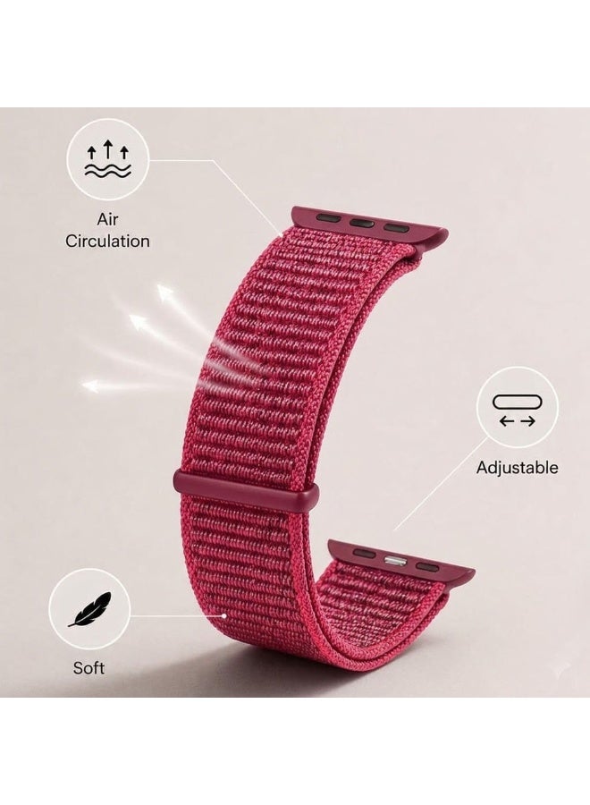 CATANES Breathable Nylon Sport Loop Band Compatible with Apple Watch 44mm 45mm 46mm 49mm for Women Men, iWatch Wrist Straps for Ultra 3 2, Se, Series 11 10 9 8 7 - hot pink - Image 3