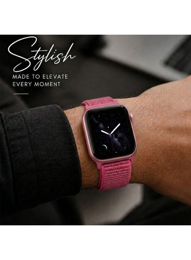 CATANES Breathable Nylon Sport Loop Band Compatible with Apple Watch 44mm 45mm 46mm 49mm for Women Men, iWatch Wrist Straps for Ultra 3 2, Se, Series 11 10 9 8 7 - hot pink - Image 5