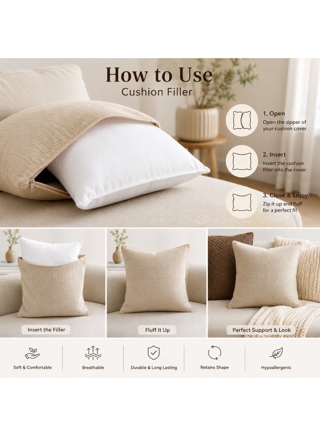 Home auraa Essential 4-Piece Cushion Fillers 45x45 cm – Fluffy and Durable with Polyster Outer Fabric and premium Microfiber– Ideal for Living Room & Bedroom Styling - Image 2
