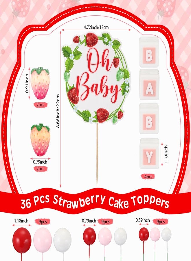 WinnerWhy 36 Pcs Strawberry Baby Shower Cake Topper Strawberry Cake Decorations Strawberry Theme Birthday Cake Cupcake strawberry Figures Toppers Ball baby Fruit Theme 1st Birthday Party Celebration - Image 2