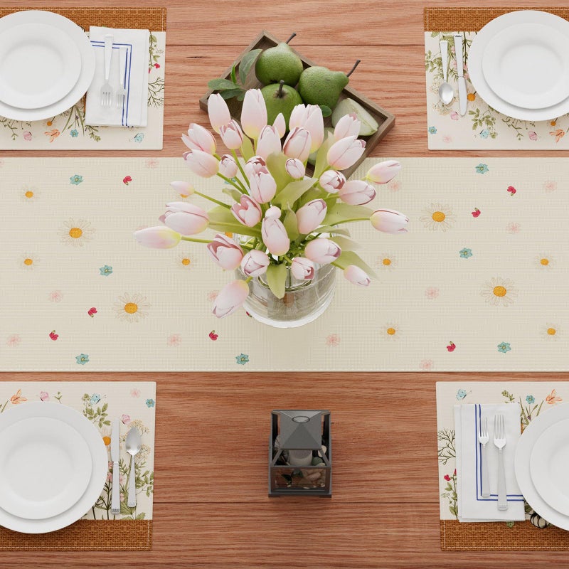 XCHI Wildflowers Cat Daisy Spring Table Runner Summer Table Decoration for Party Home Kitchen Dining Holiday Decor 13x72 Inch - Image 4