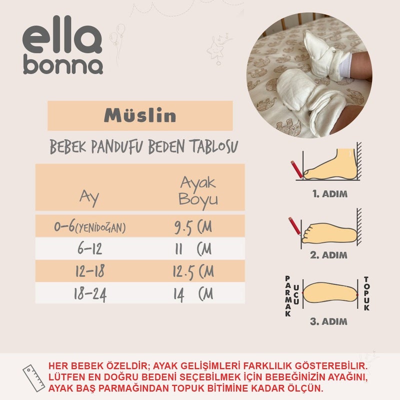 Ella Bonna Organic Cotton Muslin Baby Booties, Newborn Slippers.krem  - Image 2