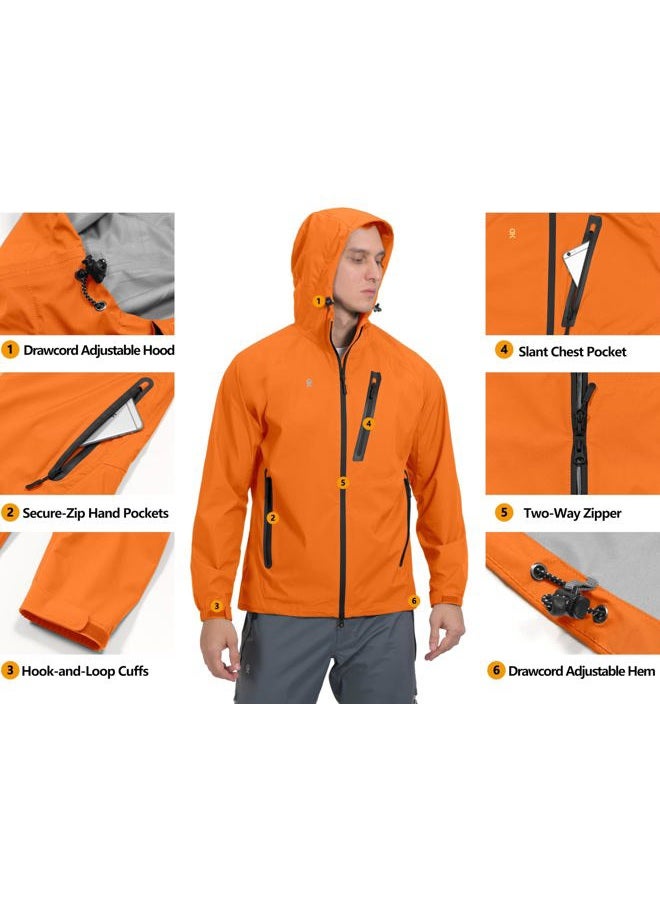 Little Donkey Andy Men's Waterproof Rain Jacket Outdoor Lightweight Rain Shell Coat for Hiking, Travel XX-Large Orange - Image 5