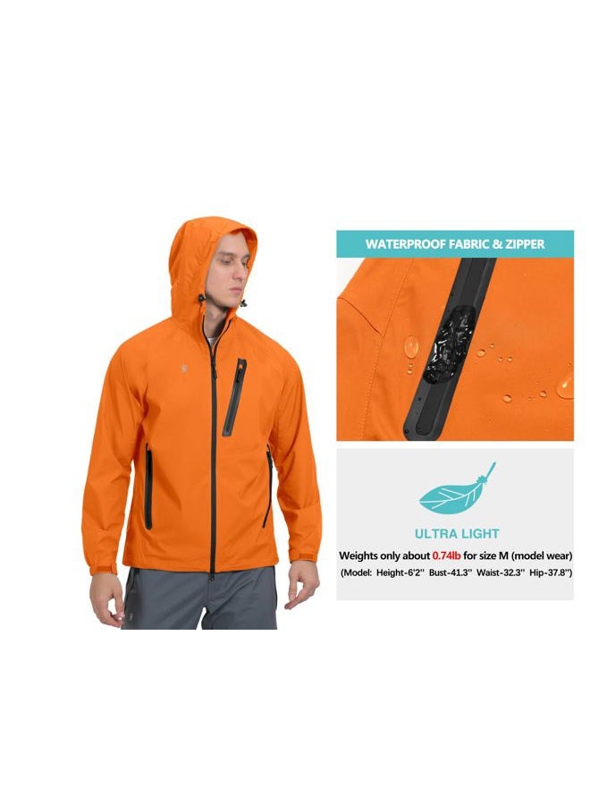Little Donkey Andy Men's Waterproof Rain Jacket Outdoor Lightweight Rain Shell Coat for Hiking, Travel XX-Large Orange - Image 4
