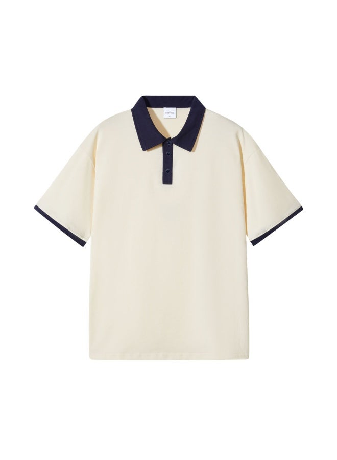 Loose Fit Men's Polo Shirt Double Thread Cotton Casual Short Sleeve T-Shirt Color Block Collar Design  - Image 1