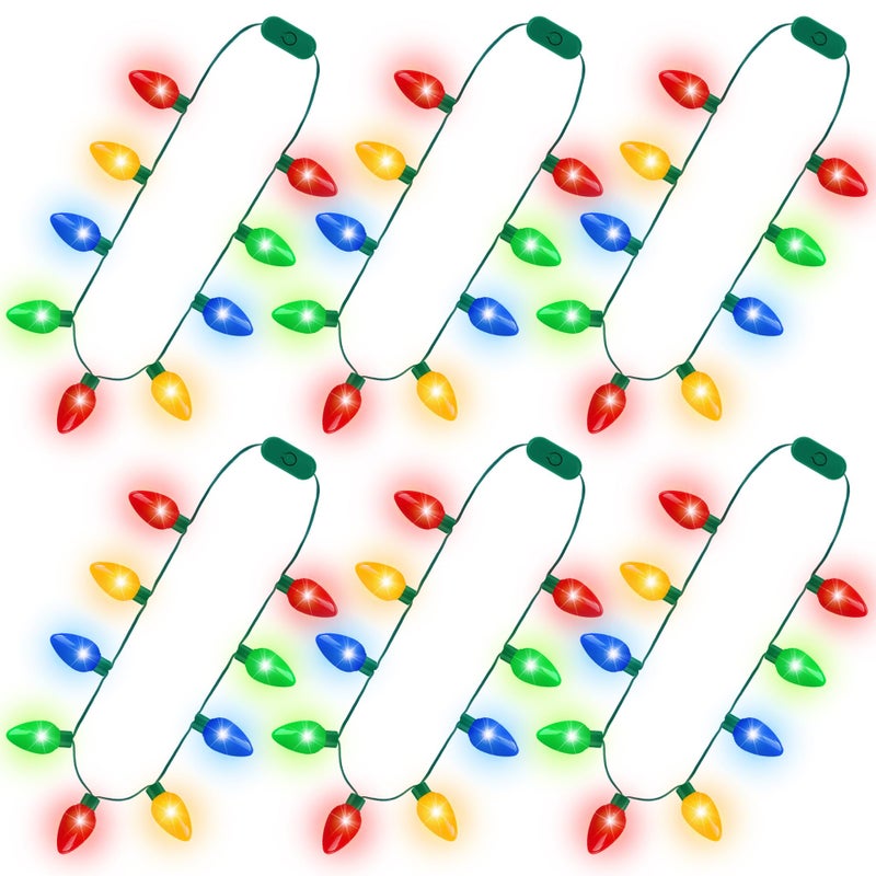 Blowata 6PCS Christmas Light Necklace 9 Bulbs Christmas Accessories with 3 Flash Modes Colorful Xmas Light Necklace for Party Favor Xmas Decorations Ugly Sweater Party Supplies Holiday Decor - Image 3