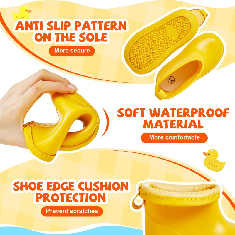 Twistover 2 Pcs Toddler Raincoat Rain Boots Set Kids Baby Cartoon Hoodie Zipper Jacket Short Rain Shoes for Little Boys Girls(3 T,Yellow Duck) - Image 5