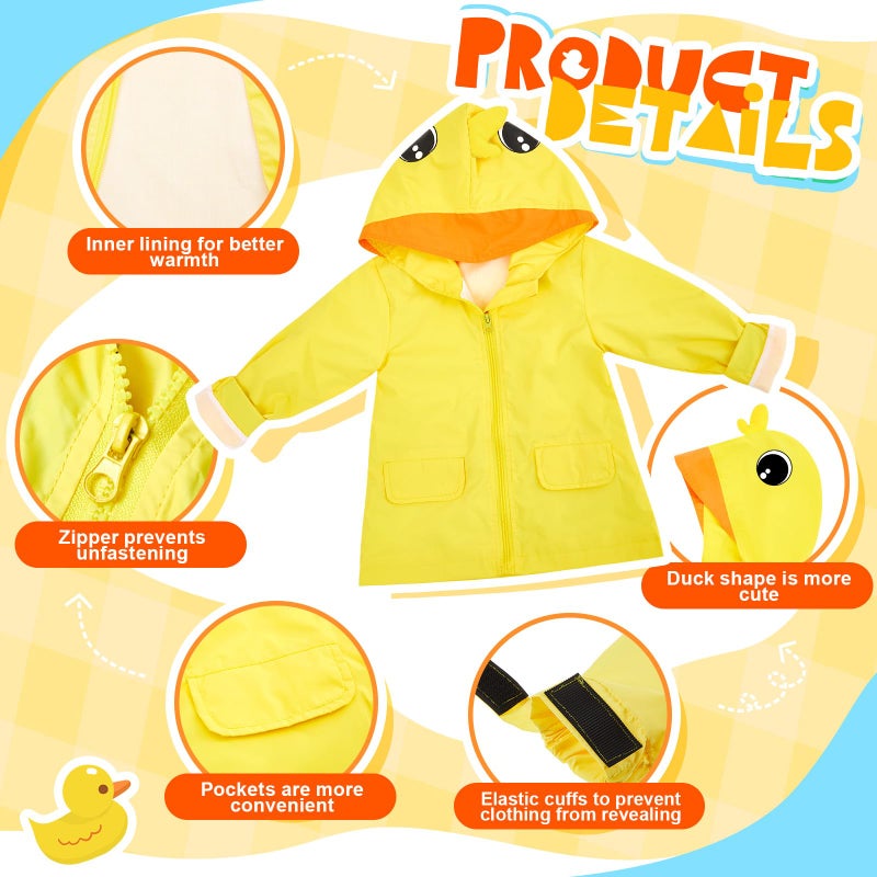 Twistover 2 Pcs Toddler Raincoat Rain Boots Set Kids Baby Cartoon Hoodie Zipper Jacket Short Rain Shoes for Little Boys Girls(3 T,Yellow Duck) - Image 4