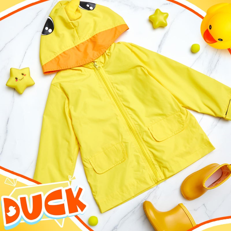 Twistover 2 Pcs Toddler Raincoat Rain Boots Set Kids Baby Cartoon Hoodie Zipper Jacket Short Rain Shoes for Little Boys Girls(3 T,Yellow Duck) - Image 3
