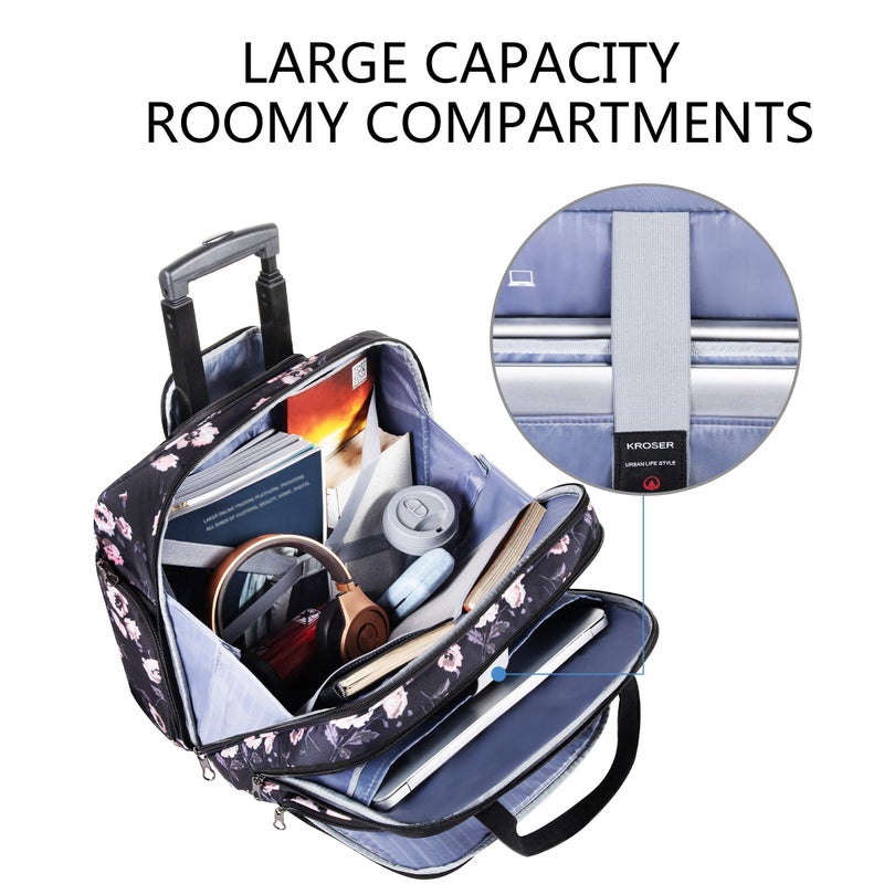 KROSER Rolling Laptop Bag Premium Rolling Laptop Briefcase Computer Bag Fits Up to 15.6 Inch Laptop Overnight Bag with RFID Pockets for Travel/Business/Women - Image 3