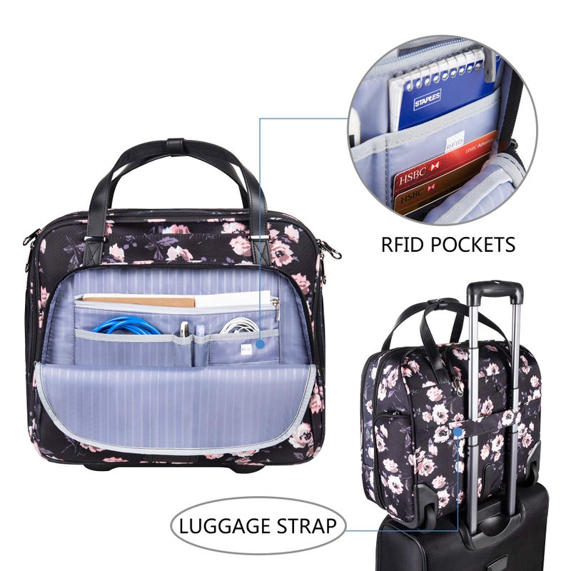 KROSER Rolling Laptop Bag Premium Rolling Laptop Briefcase Computer Bag Fits Up to 15.6 Inch Laptop Overnight Bag with RFID Pockets for Travel/Business/Women - Image 4
