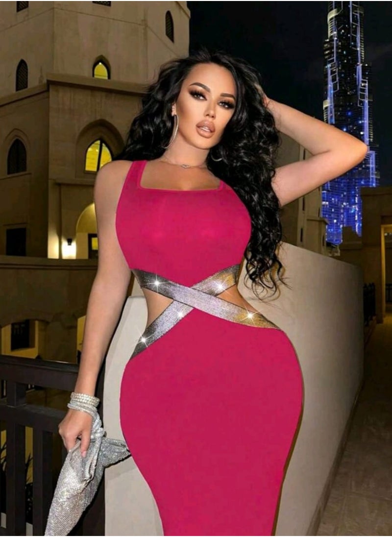 Shein - SHEIN Striped Print Crisscross Cut Out Waist Bodycon Dress - Image 1