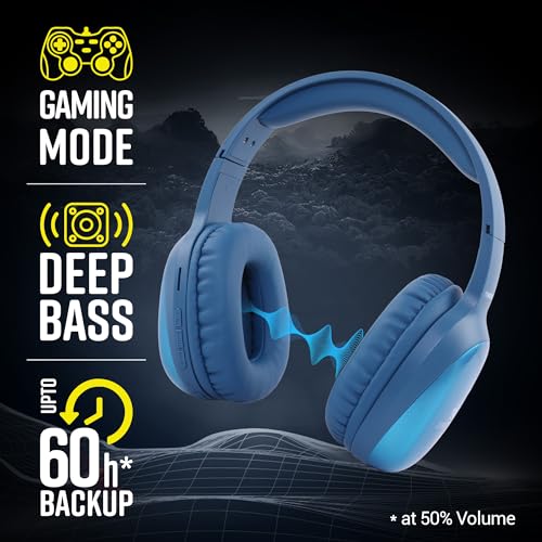 ZEBRONICS Thunder Pro (2026 Upgrade) Wireless Headphones, BT v6.0, True 60 hrs Playback, 40mm Drivers, ENC, Gaming Mode, Dual Pairing, Deep Bass, AUX & microSD, Rapid Charging (Blue) - Image 3