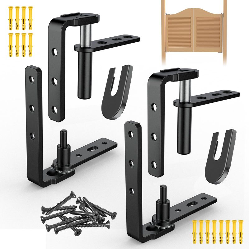 Double Action Self Closing Hinge: 304 Stainless Steel Black Small Size - Adjustable Hold Open Notch, 2 Pack for Home Kitchen, Cafe, Pantry Doorways - Image 1