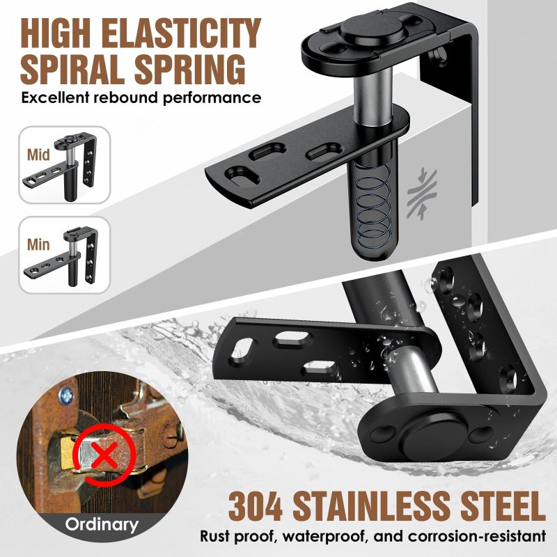 Double Action Self Closing Hinge: 304 Stainless Steel Black Small Size - Adjustable Hold Open Notch, 2 Pack for Home Kitchen, Cafe, Pantry Doorways - Image 5
