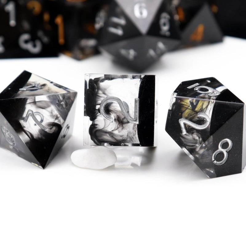 Haxtec Sharp Edge DND Dice Set Black Swirls Resin Dice with Dice Case DD Dice for RPG Role Playing Games Compatible with Dungeons and Dragons Gifts - Image 3