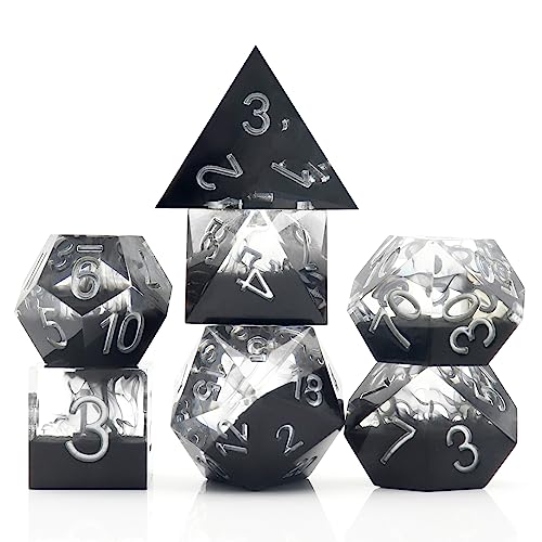 Haxtec Sharp Edge DND Dice Set Black Swirls Resin Dice with Dice Case DD Dice for RPG Role Playing Games Compatible with Dungeons and Dragons Gifts - Image 5