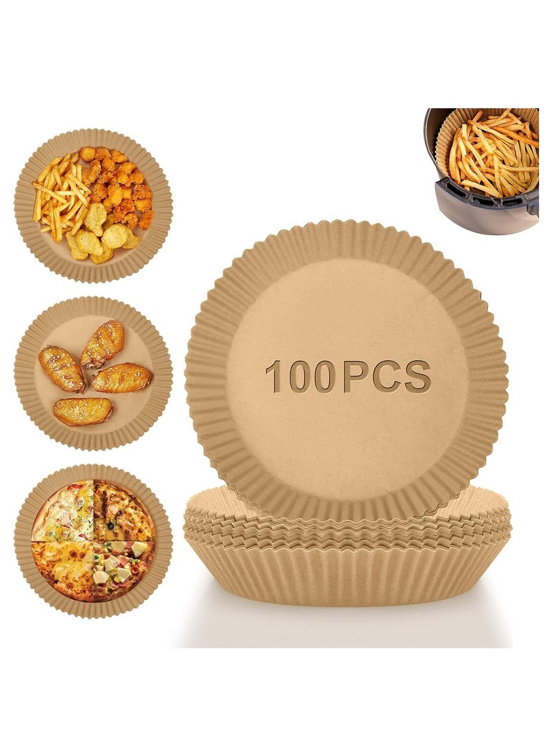 MMG - Air Fryer Disposable Paper Liner, 100 PCS Non-stick Disposable Air Fryer Liners, Parchment Paper for Air Fryer Oil-Proof Water-proof Food Grade Liner for Baking Roasting Microwave (6.3 Inch, Natural) - Image 1