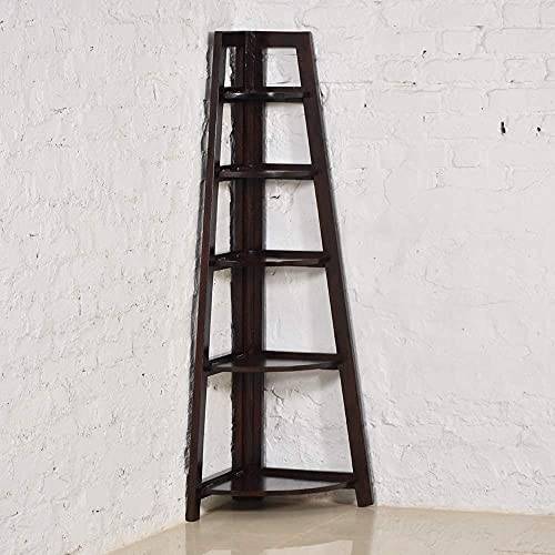 CRAFT D ARTS Wooden Corner Ladder Shelf for Living Room| Wooden | Decorative 5 Tier Ladder Bookcase Shelf for Home & Office | Sheesham Wood, Walnut Finish (5 Tier) - Image 3