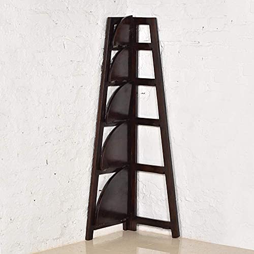 CRAFT D ARTS Wooden Corner Ladder Shelf for Living Room| Wooden | Decorative 5 Tier Ladder Bookcase Shelf for Home & Office | Sheesham Wood, Walnut Finish (5 Tier) - Image 5