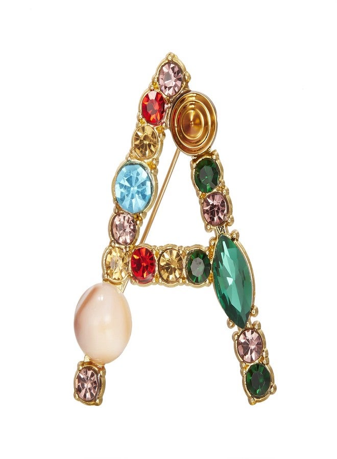 RINHOO Crystal Pearl Initial Brooch Gold Plated Enamel Colorful Letter Alphabet Breastpin Pin Jewelry for GIFTS (Gold A) - Image 1