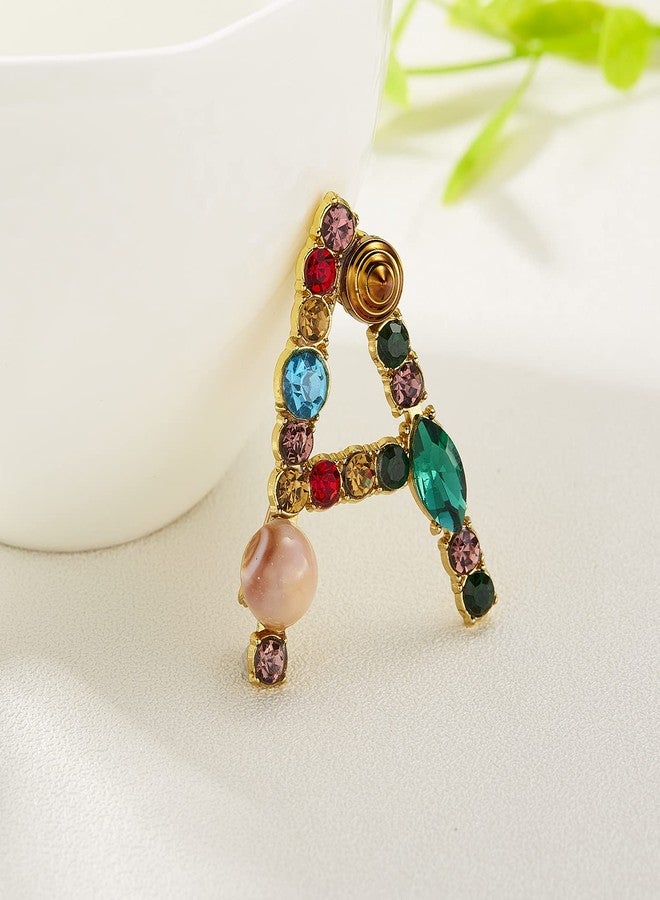 RINHOO Crystal Pearl Initial Brooch Gold Plated Enamel Colorful Letter Alphabet Breastpin Pin Jewelry for GIFTS (Gold A) - Image 2