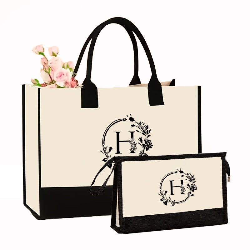 Selling Canvas Shoulder Bag Cosmetic Case Bag Contrast Printed Portable Zipper Clutch Bag Storage Case - Image 1