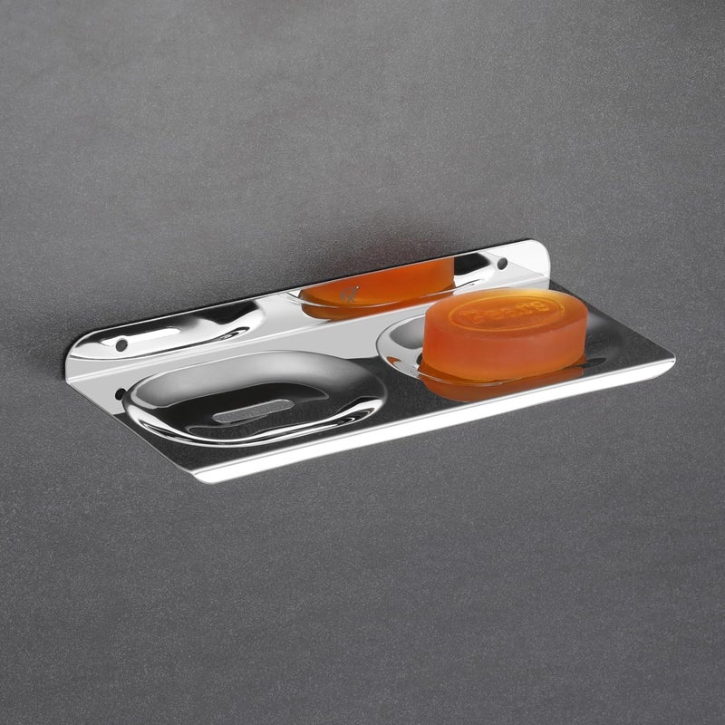 Raxon Innovation Raxon Innovation Stainless Steel Round Shape Double Soap Dish l Soap Case I Soap Holder I Soap Stand Corrosion Free Double Soap Holder with Chrome Finish PS1 Double SOAPDISH - Image 1