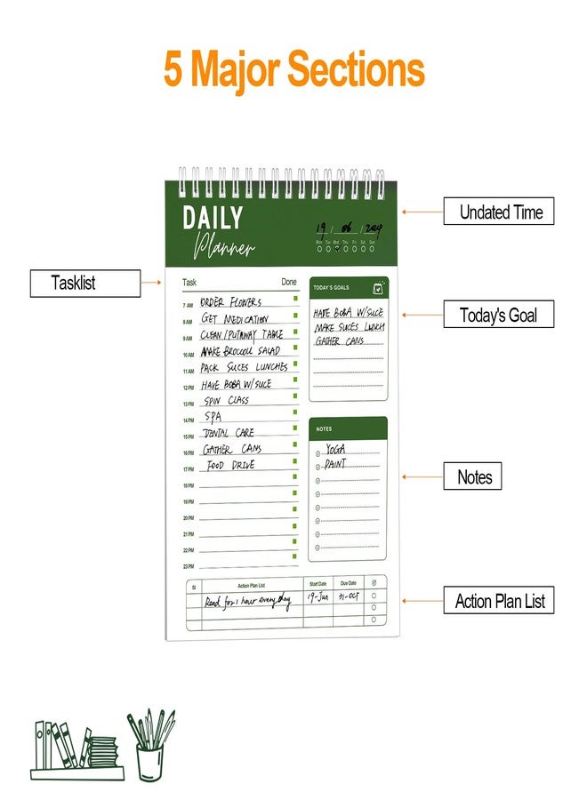 CHARMGIFTBOX To Do List Notebook Daily Planner A5 CheckList Pad 52 Sheets, 5.9" x 8.2" Daily Schedule Goal and Tasks Setting Notepad Productivity Planner, Everyday Planner, A5-DG - Image 2